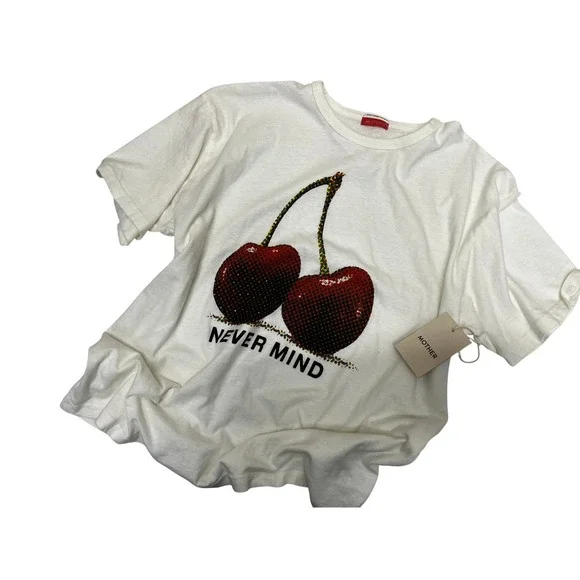 Mother The Sleep Over Tee Women Size M White New Cherry Never Mind T-Shirt - Picture 4 of 11